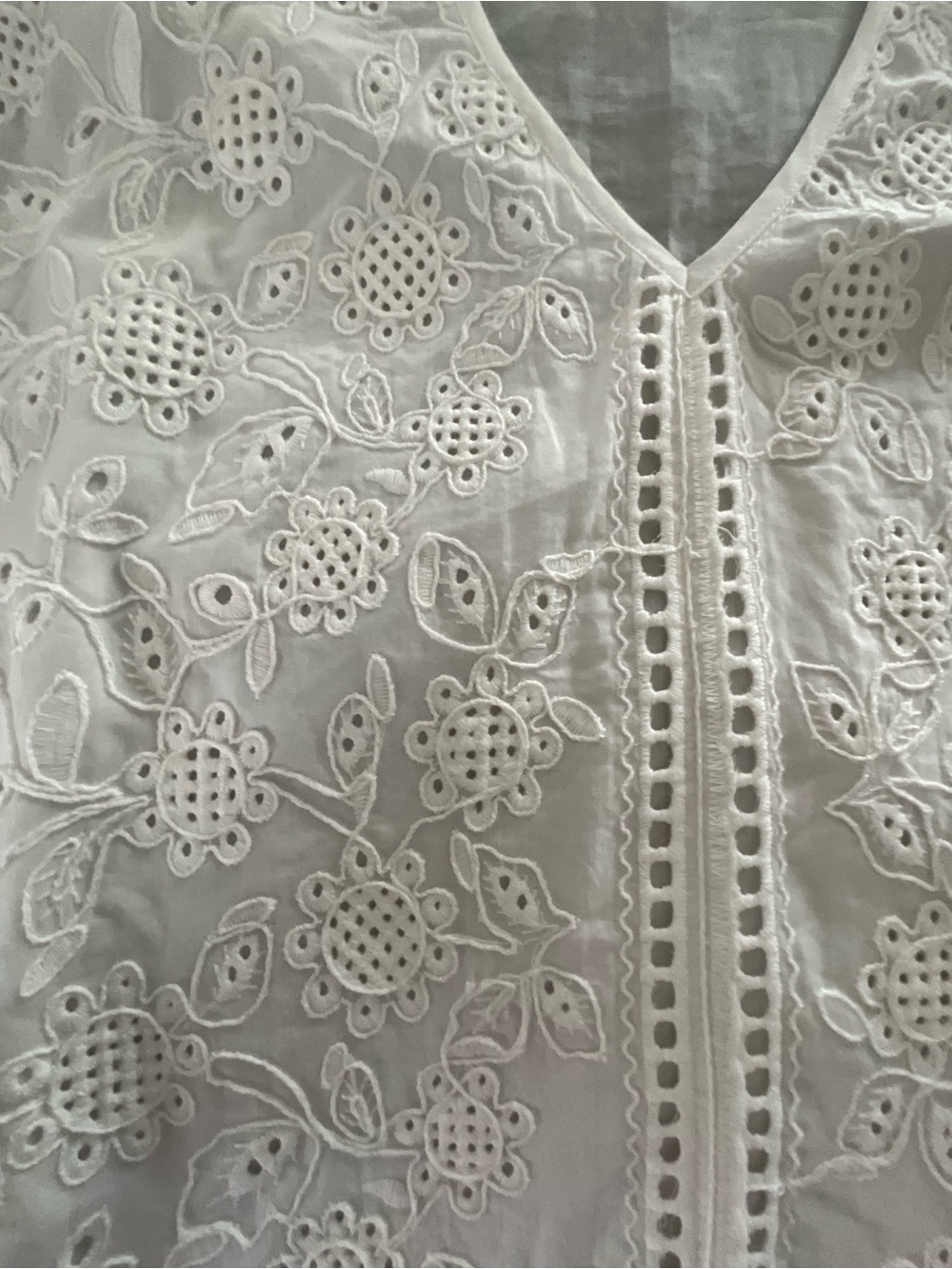 Karen Kane 100% Cotton White Embroidered Eyelet Cold-Shoulder V-Neck Top - Picture 3 of 6
